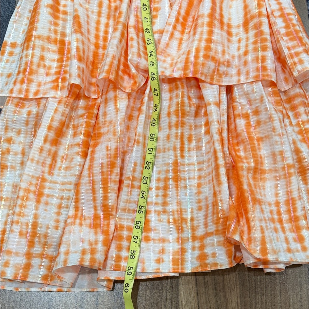 L'ATISTE Print Milty Tired Ruffle Maxi Orange Summer Dress Size S Vacation - Picture 6 of 8